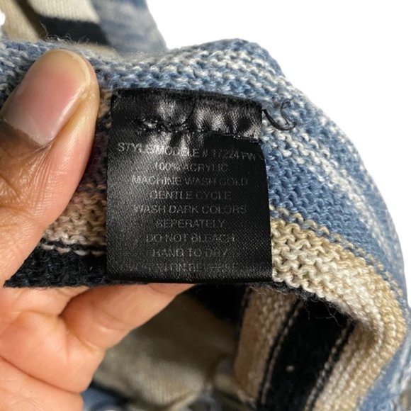 Majora Women's Tan/Blue Striped Open Front Fringed Knit Cardigan - Picture 6 of 10